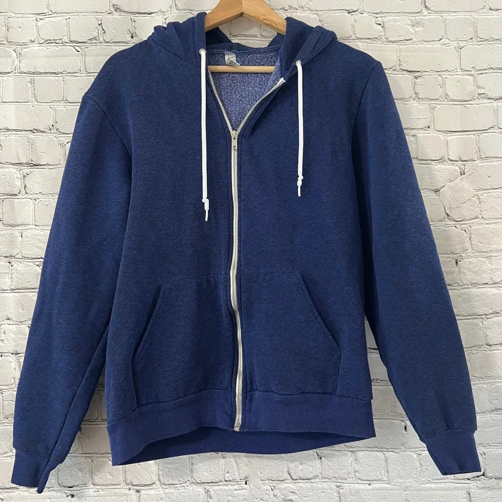 American Apparel Navy Blue Heather Zip Up Hoodie Size Medium Made in USA